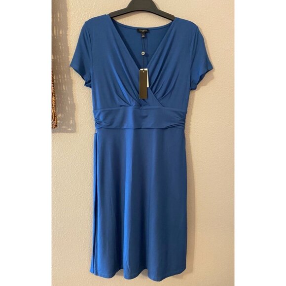 Talbots Dress Blue Small Petite P 4 6 Short Sleeve Stretch Belt NWT $99 Washable - Picture 4 of 5